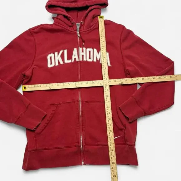 Nike Oklahoma Sooners Red Zip Up Hoodie Swoosh Spellout - Picture 7 of 7